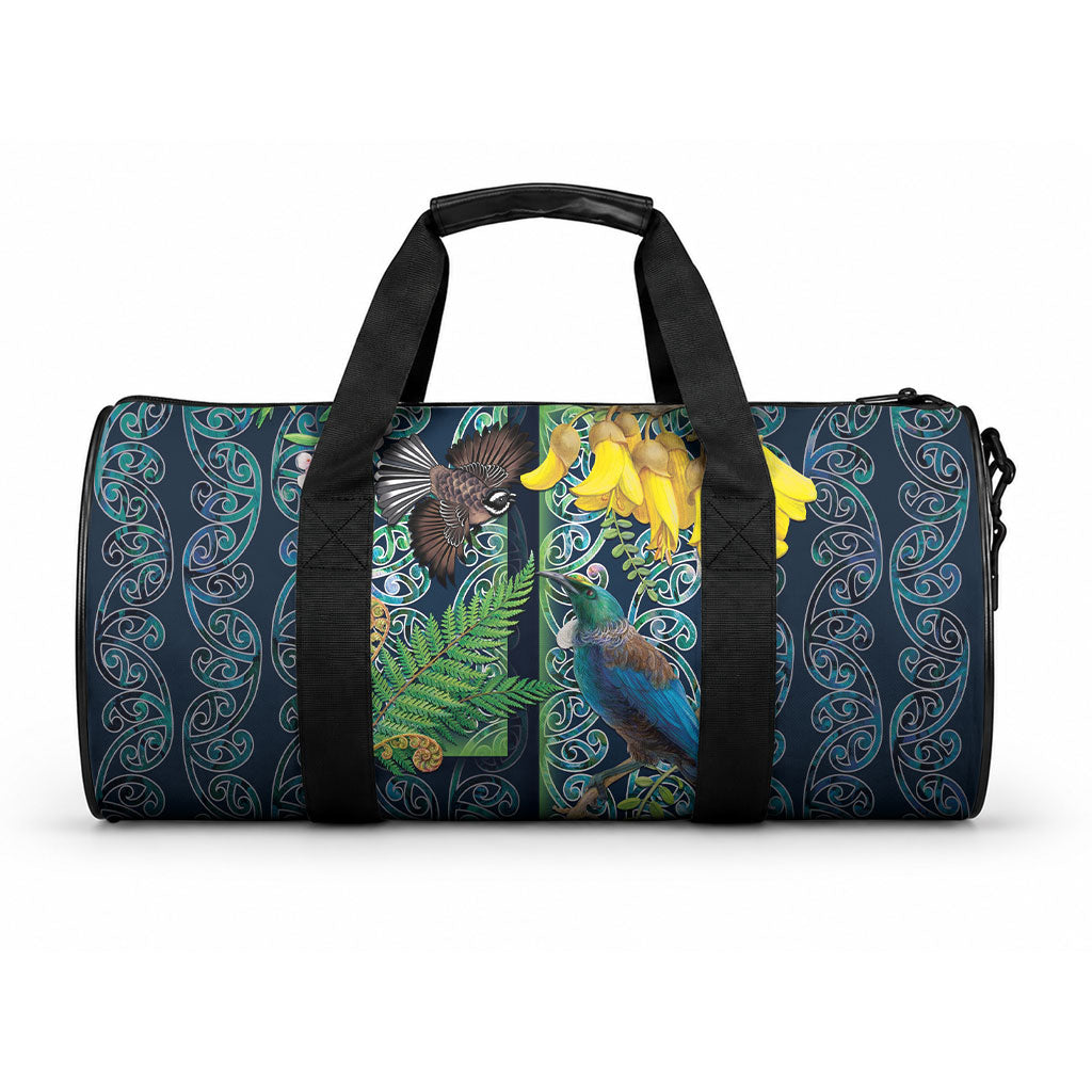 Aotearoa Maori Mangopare Christmas Duffle Bag Pikawakawa and Tui