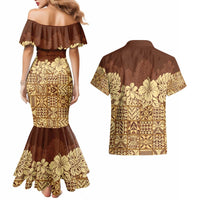 Niue Hiapo Motif Couples Matching Mermaid Dress and Hawaiian Shirt Tapa Classic