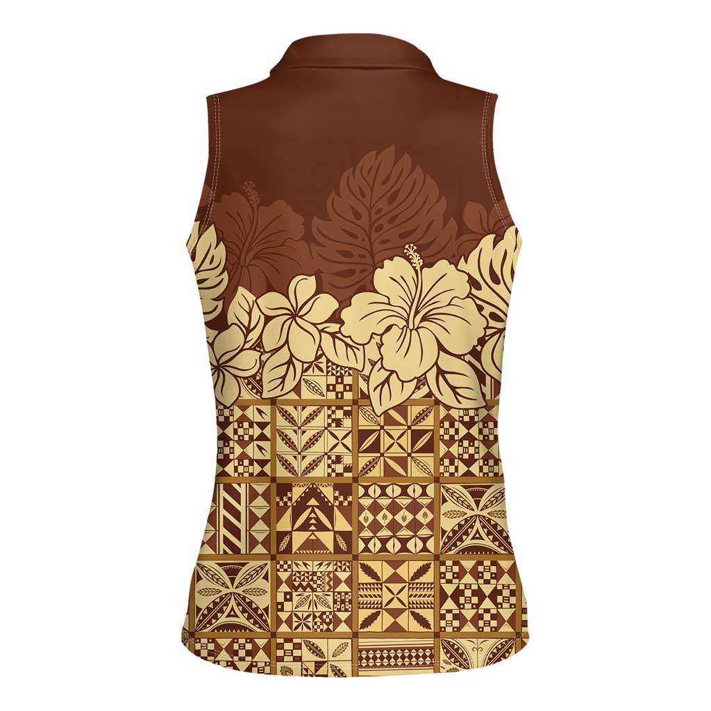 Niue Hiapo Motif Women Sleeveless Polo Shirt Tapa Classic LT7 - Polynesian Pride