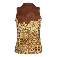 Niue Hiapo Motif Women Sleeveless Polo Shirt Tapa Classic LT7 - Polynesian Pride