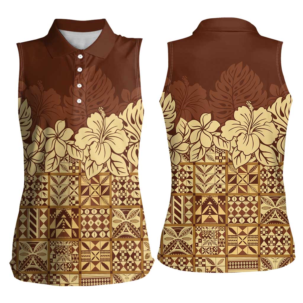 Niue Hiapo Motif Women Sleeveless Polo Shirt Tapa Classic LT7 - Polynesian Pride