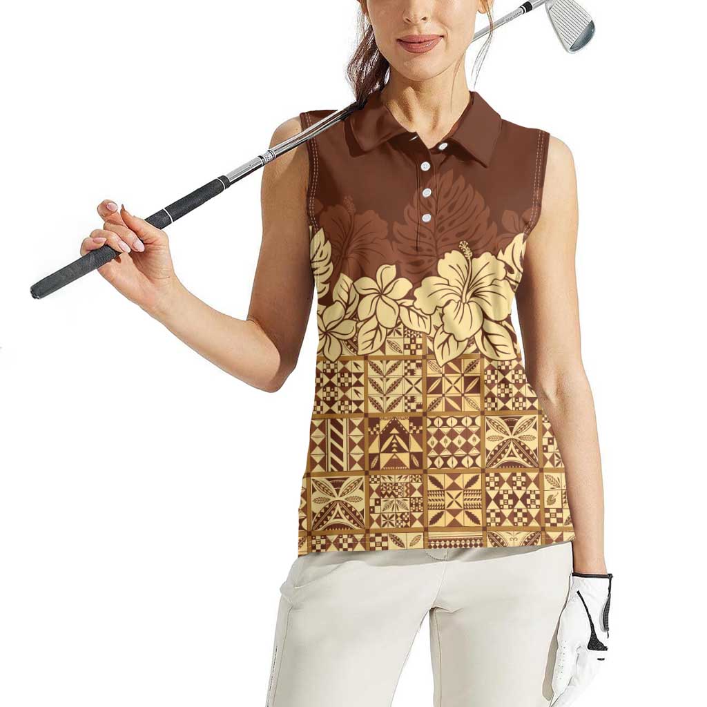 Niue Hiapo Motif Women Sleeveless Polo Shirt Tapa Classic LT7 - Polynesian Pride