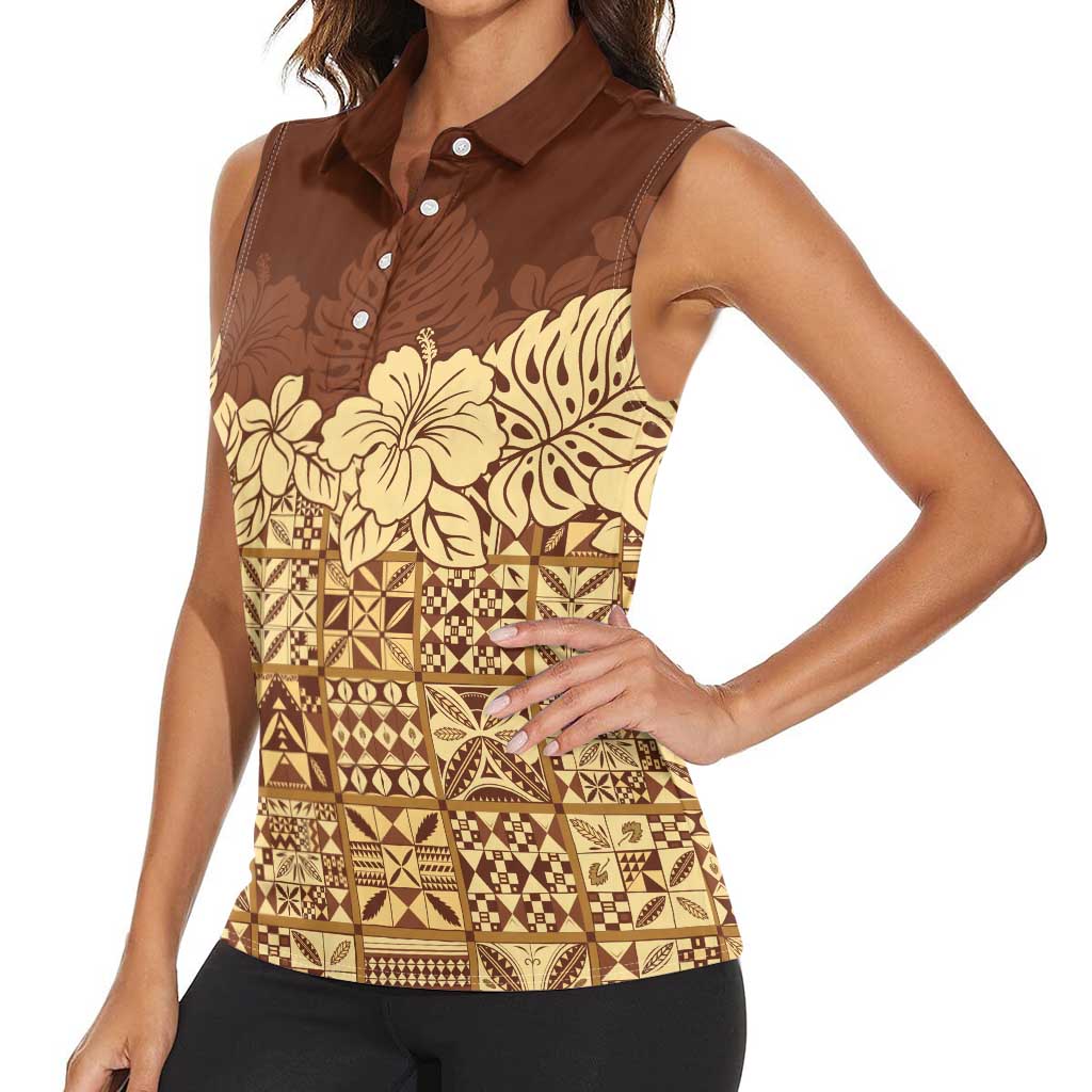 Niue Hiapo Motif Women Sleeveless Polo Shirt Tapa Classic LT7 - Polynesian Pride