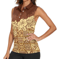 Niue Hiapo Motif Women Sleeveless Polo Shirt Tapa Classic LT7 - Polynesian Pride