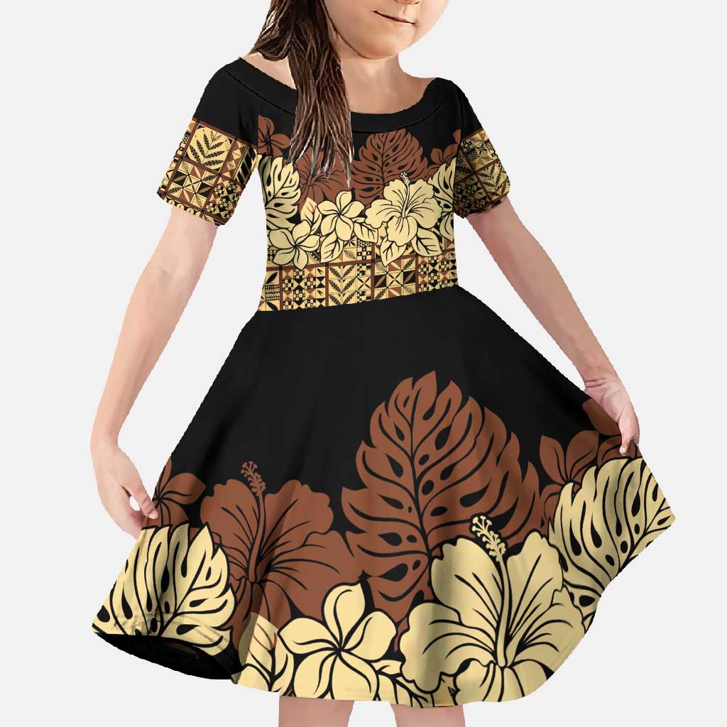 Niue Hiapo Motif Family Matching Mermaid Dress and Hawaiian Shirt Tapa Classic - Black Ver