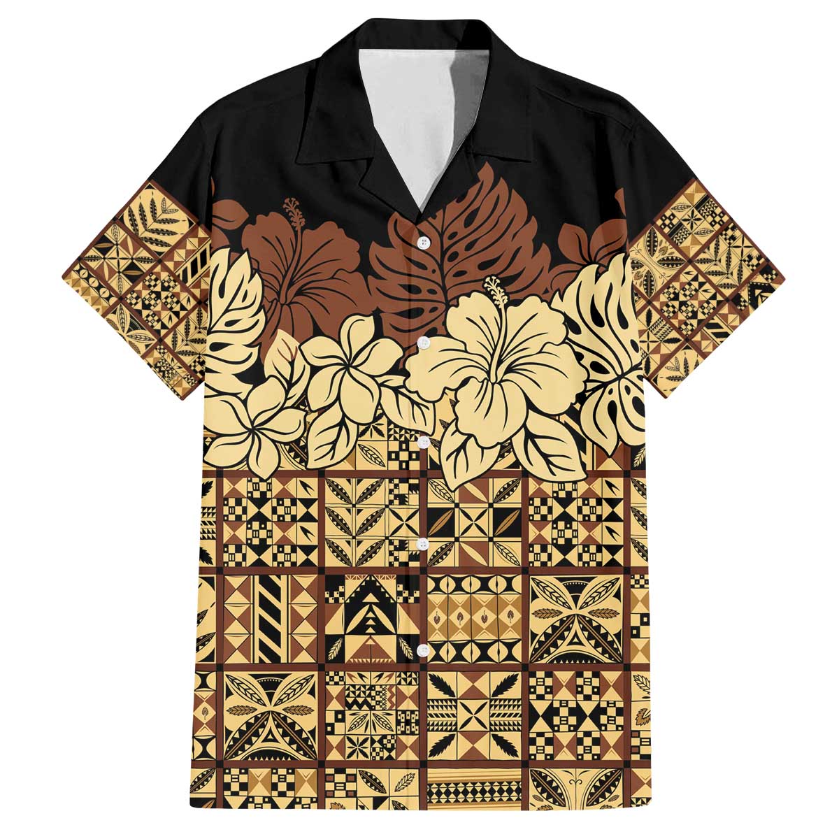 Niue Hiapo Motif Family Matching Off The Shoulder Long Sleeve Dress and Hawaiian Shirt Tapa Classic - Black Ver
