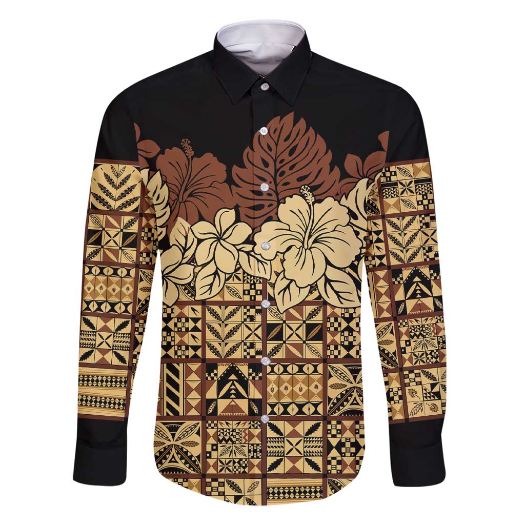 Niue Hiapo Motif Family Matching Short Sleeve Bodycon Dress and Hawaiian Shirt Tapa Classic - Black Ver