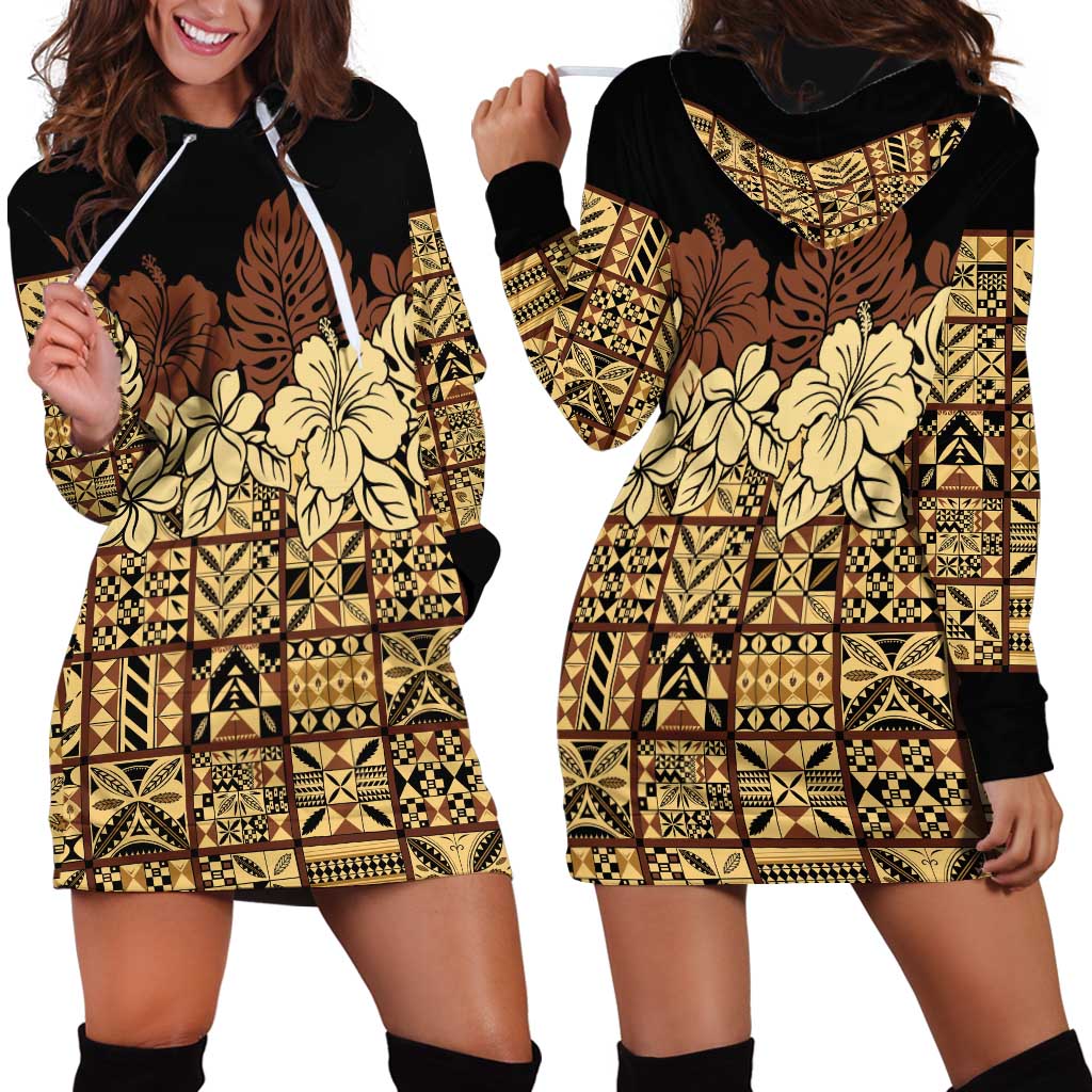 Niue Hiapo Motif Hoodie Dress Tapa Classic - Black Ver