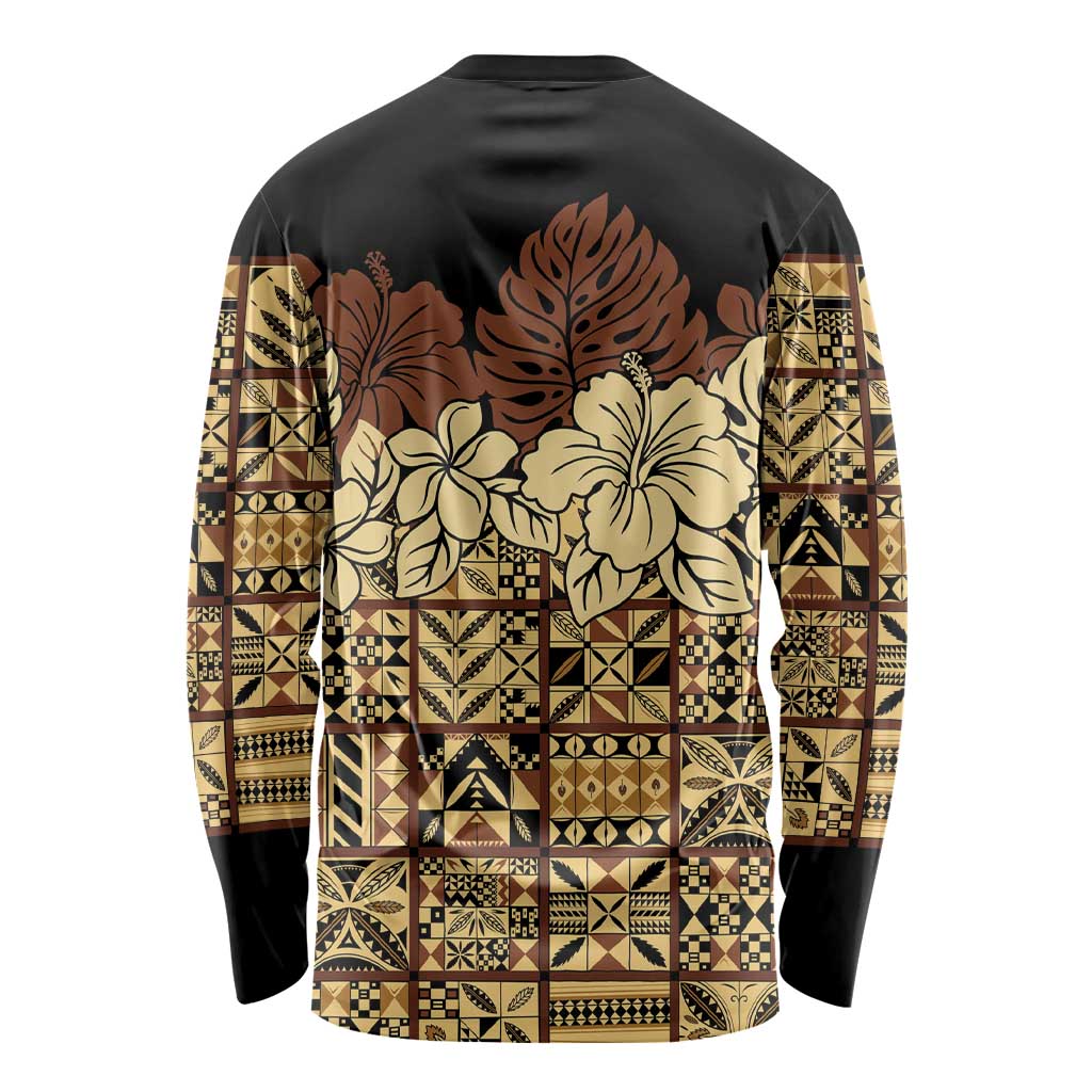 Niue Hiapo Motif Long Sleeve Shirt Tapa Classic - Black Ver