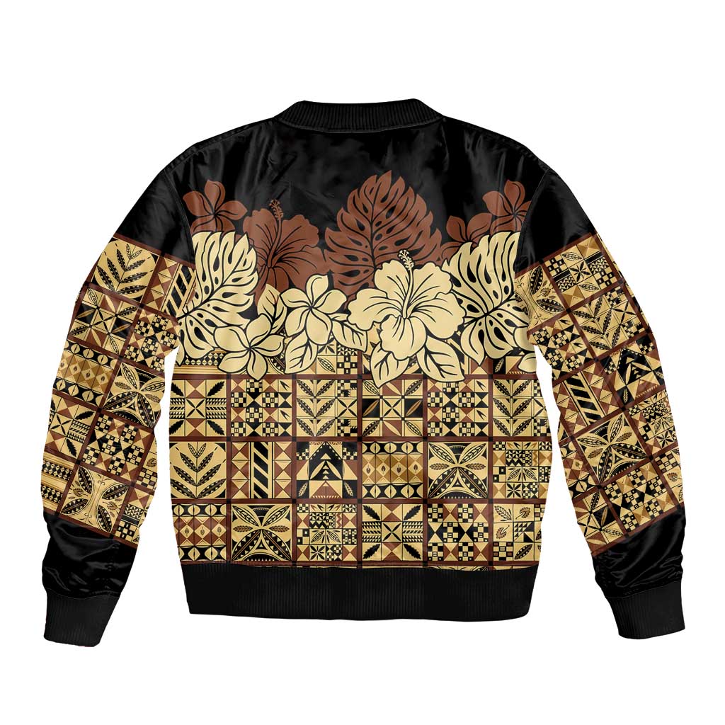 Niue Hiapo Motif Sleeve Zip Bomber Jacket Tapa Classic - Black Ver