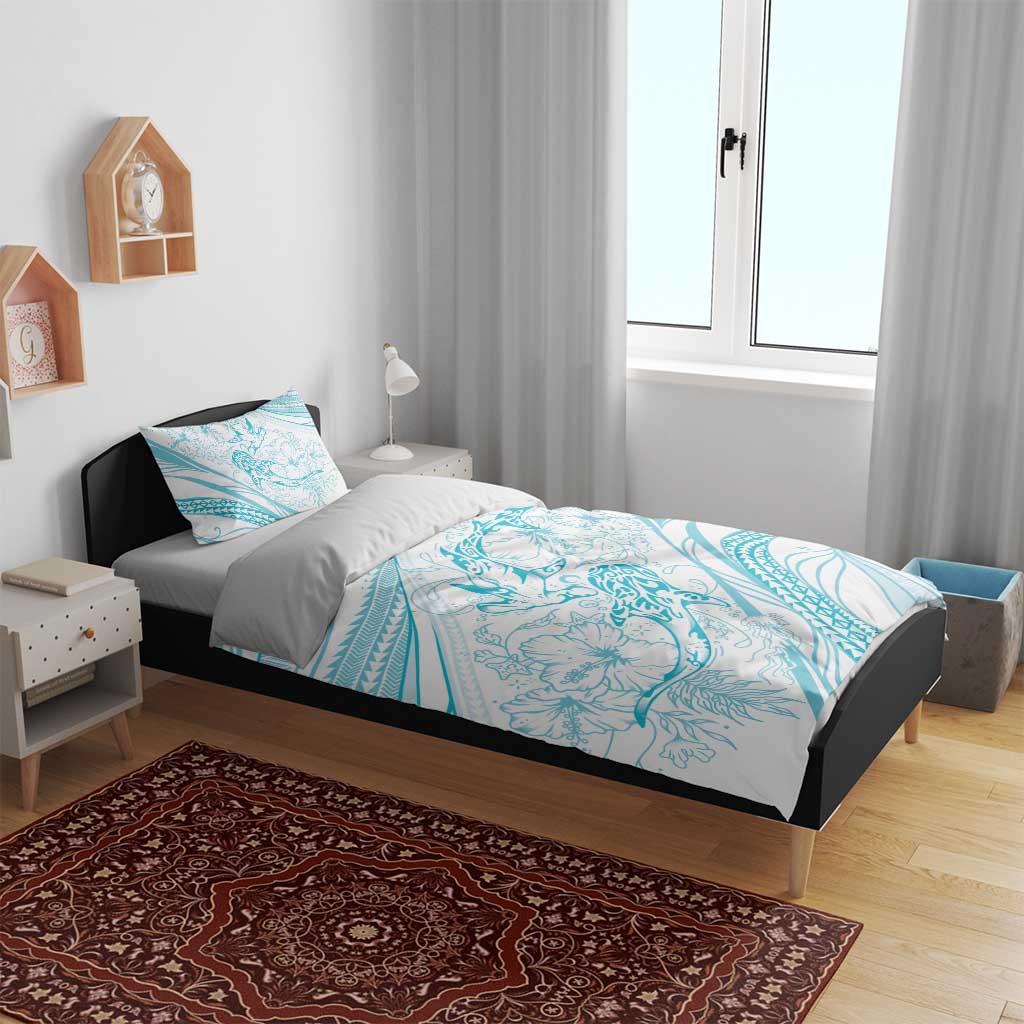 Sharks Couple Dreamy Polynesians Floral Sea Bedding Set Turquoise LT7 - Polynesian Pride