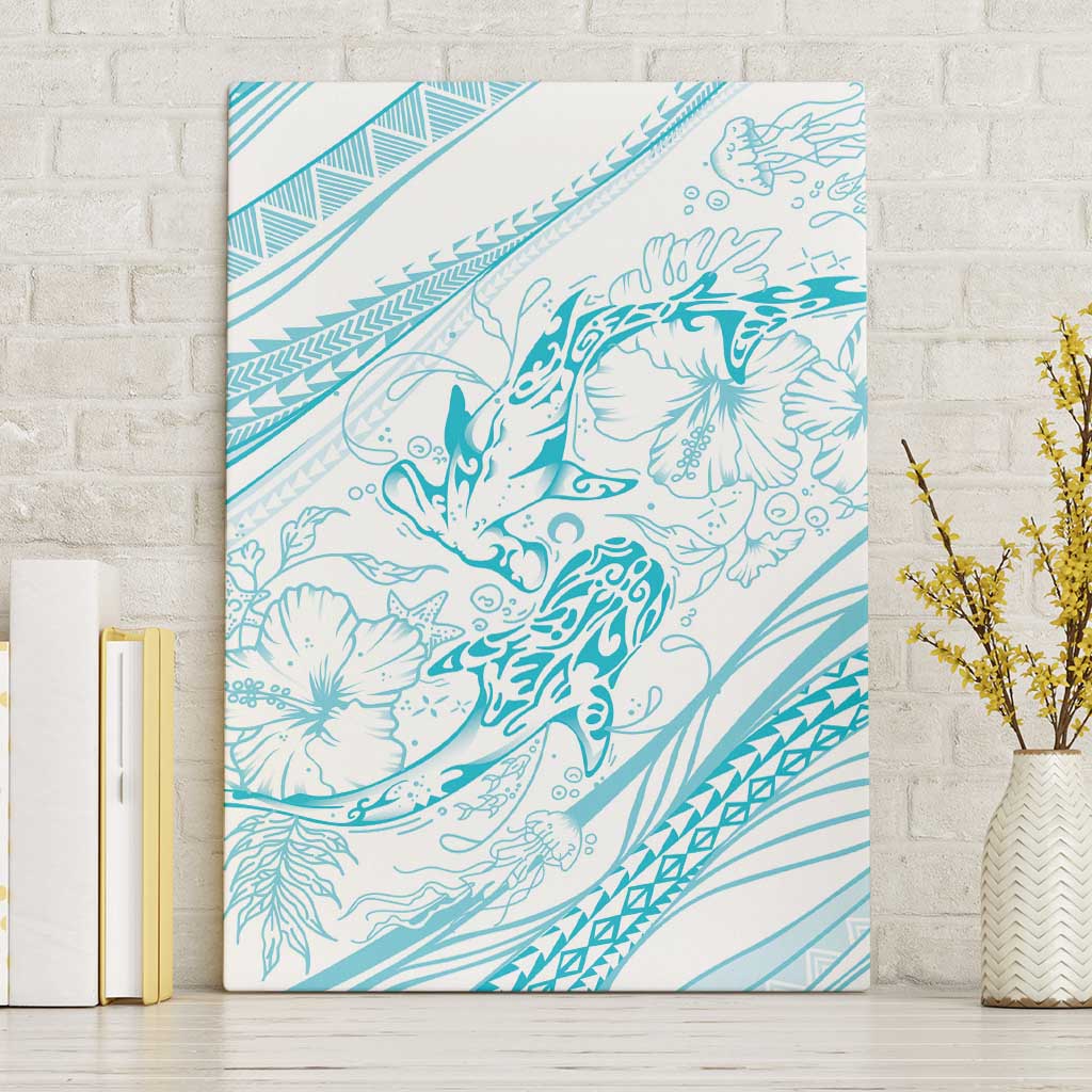 Sharks Couple Dreamy Polynesians Floral Sea Canvas Wall Art Turquoise LT7 Without Frame Turquoise - Polynesian Pride