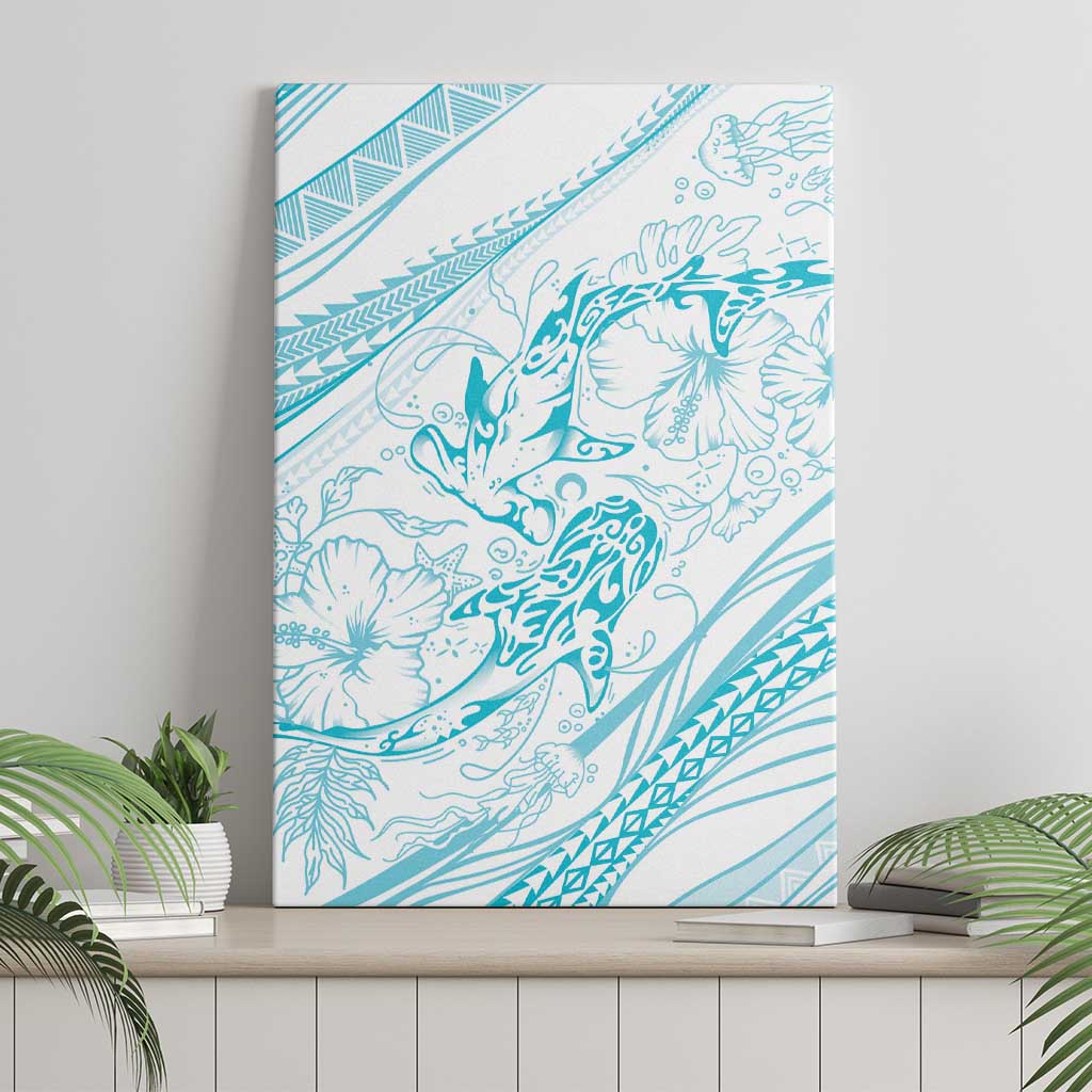 Sharks Couple Dreamy Polynesians Floral Sea Canvas Wall Art Turquoise LT7 - Polynesian Pride