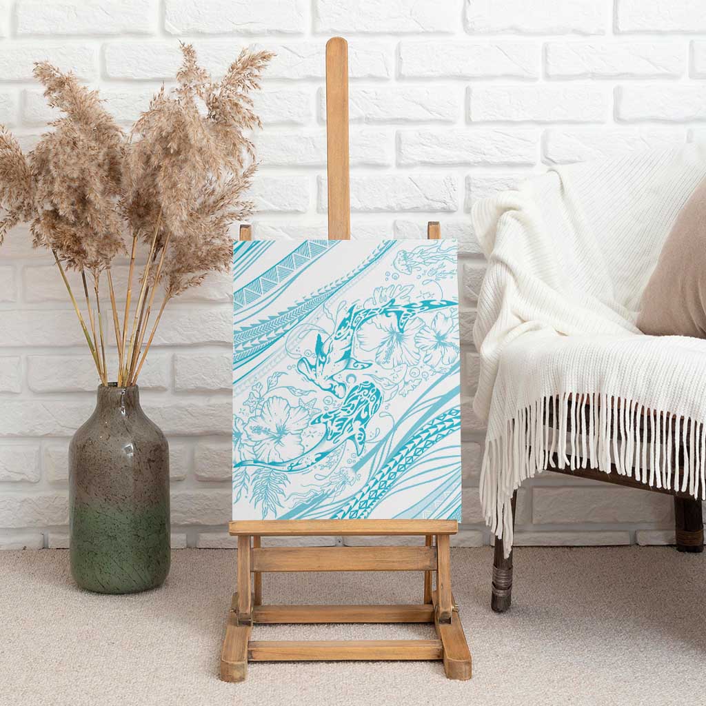 Sharks Couple Dreamy Polynesians Floral Sea Canvas Wall Art Turquoise LT7 - Polynesian Pride