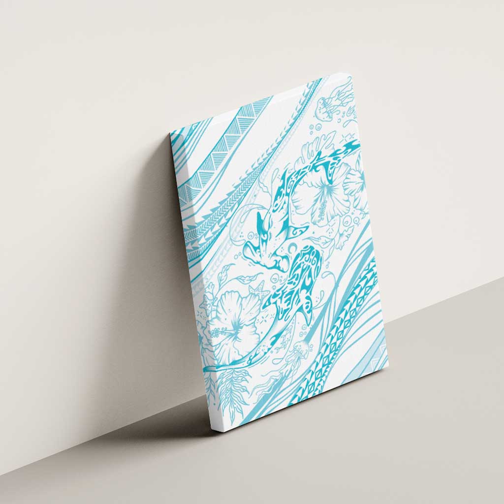 Sharks Couple Dreamy Polynesians Floral Sea Canvas Wall Art Turquoise LT7 - Polynesian Pride