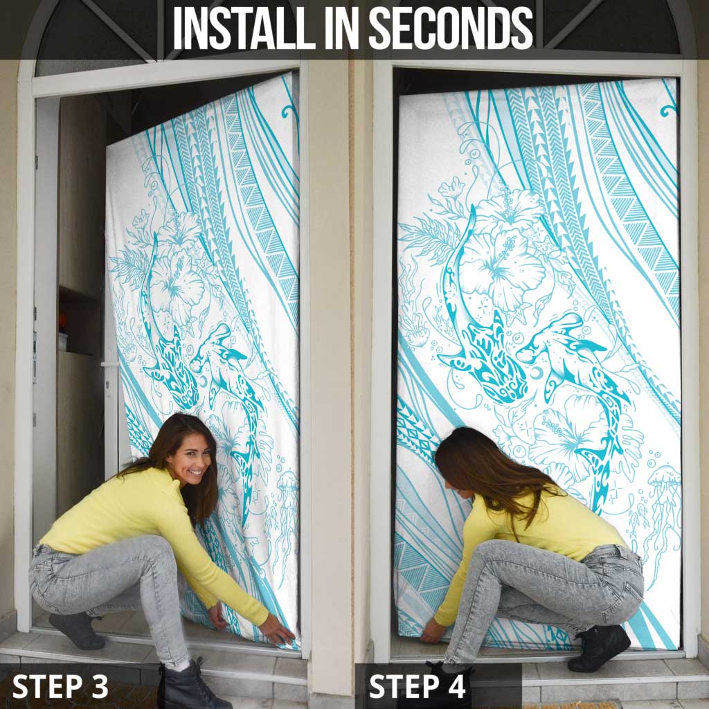 Sharks Couple Dreamy Polynesians Floral Sea Door Cover Turquoise - Polynesian Pride