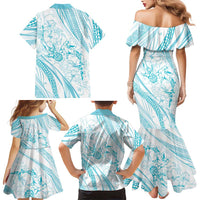 Sharks Couple Dreamy Polynesians Floral Sea Family Matching Mermaid Dress and Hawaiian Shirt Turquoise - Polynesian Pride