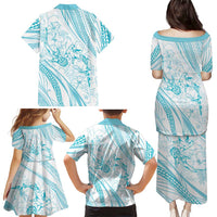 Sharks Couple Dreamy Polynesians Floral Sea Family Matching Puletasi and Hawaiian Shirt Turquoise - Polynesian Pride
