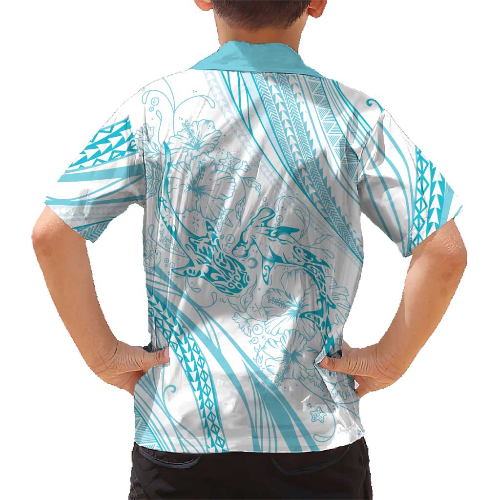 Sharks Couple Dreamy Polynesians Floral Sea Family Matching Tank Maxi Dress and Hawaiian Shirt Turquoise LT7 - Polynesian Pride