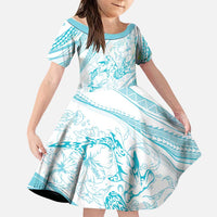 Sharks Couple Dreamy Polynesians Floral Sea Family Matching Tank Maxi Dress and Hawaiian Shirt Turquoise LT7 Daughter's Dress Turquoise - Polynesian Pride