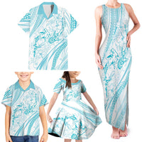 Sharks Couple Dreamy Polynesians Floral Sea Family Matching Tank Maxi Dress and Hawaiian Shirt Turquoise LT7 - Polynesian Pride
