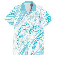 Sharks Couple Dreamy Polynesians Floral Sea Family Matching Tank Maxi Dress and Hawaiian Shirt Turquoise LT7 Dad's Shirt - Short Sleeve Turquoise - Polynesian Pride