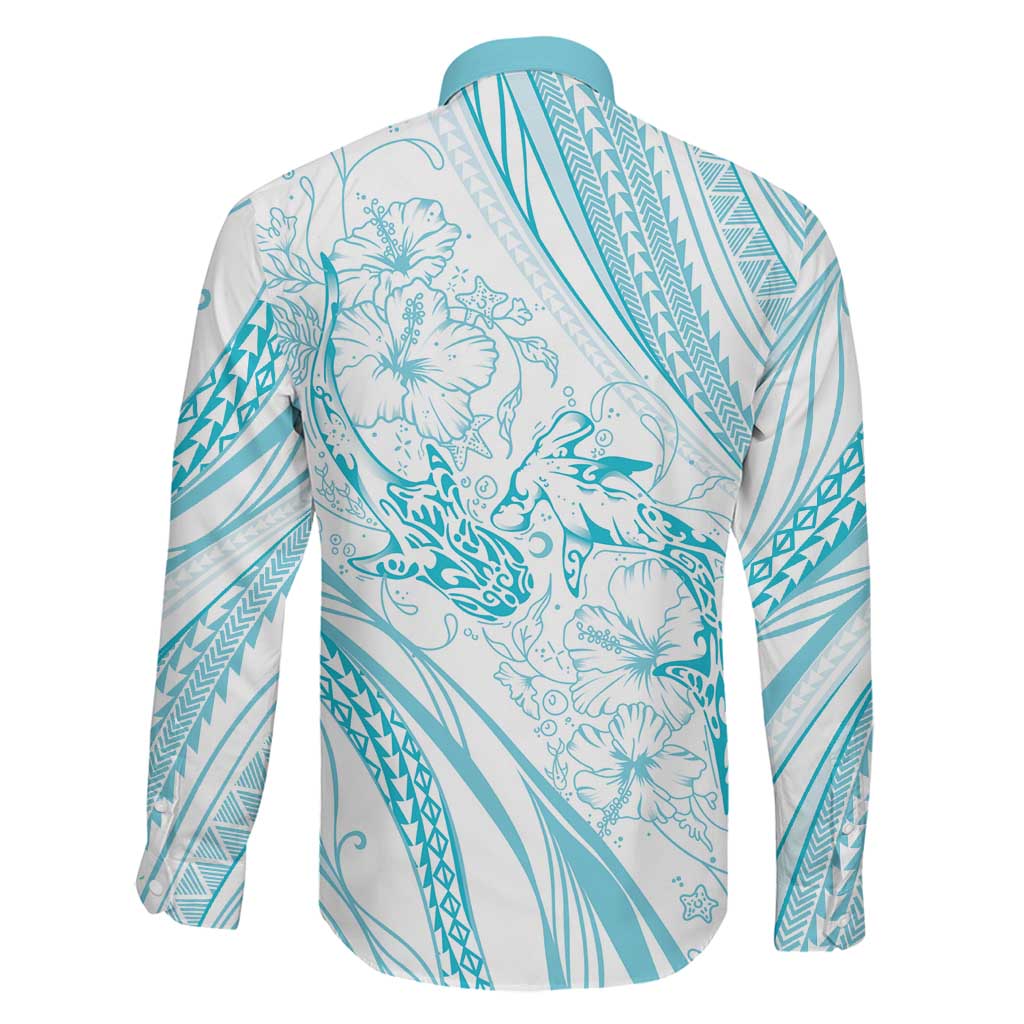 Sharks Couple Dreamy Polynesians Floral Sea Family Matching Tank Maxi Dress and Hawaiian Shirt Turquoise LT7 - Polynesian Pride