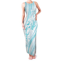 Sharks Couple Dreamy Polynesians Floral Sea Family Matching Tank Maxi Dress and Hawaiian Shirt Turquoise LT7 Mom's Dress Turquoise - Polynesian Pride