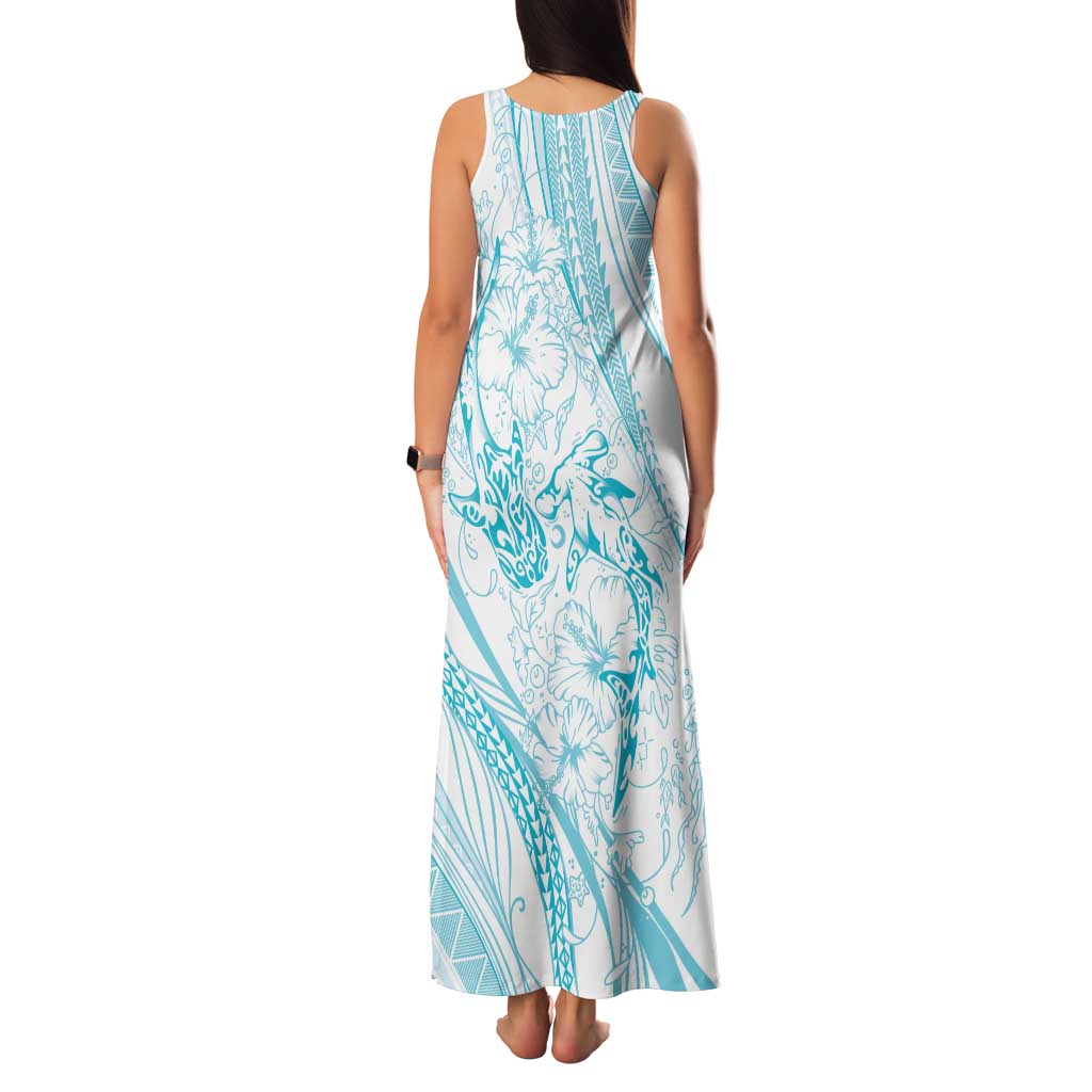 Sharks Couple Dreamy Polynesians Floral Sea Family Matching Tank Maxi Dress and Hawaiian Shirt Turquoise LT7 - Polynesian Pride