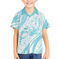 Sharks Couple Dreamy Polynesians Floral Sea Family Matching Tank Maxi Dress and Hawaiian Shirt Turquoise LT7 Son's Shirt Turquoise - Polynesian Pride
