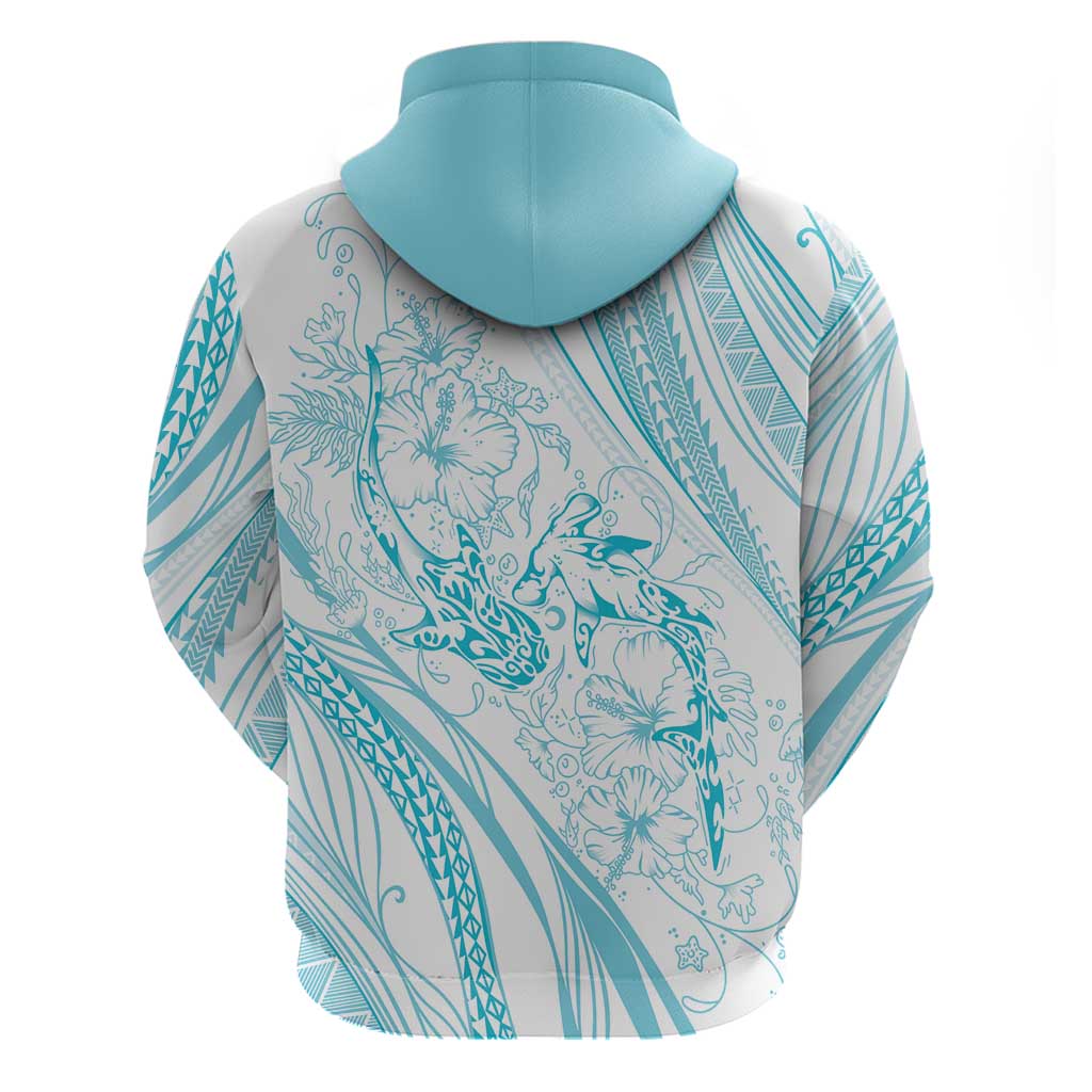 Sharks Couple Dreamy Polynesians Floral Sea Hoodie Turquoise - Polynesian Pride