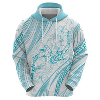 Sharks Couple Dreamy Polynesians Floral Sea Hoodie Turquoise - Polynesian Pride