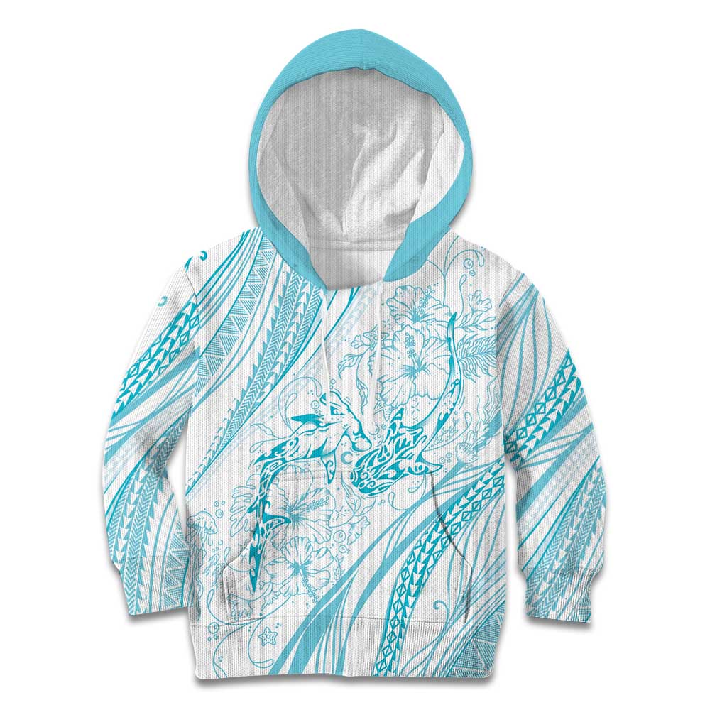 Sharks Couple Dreamy Polynesians Floral Sea Kid Hoodie Turquoise LT7 Hoodie Turquoise - Polynesian Pride