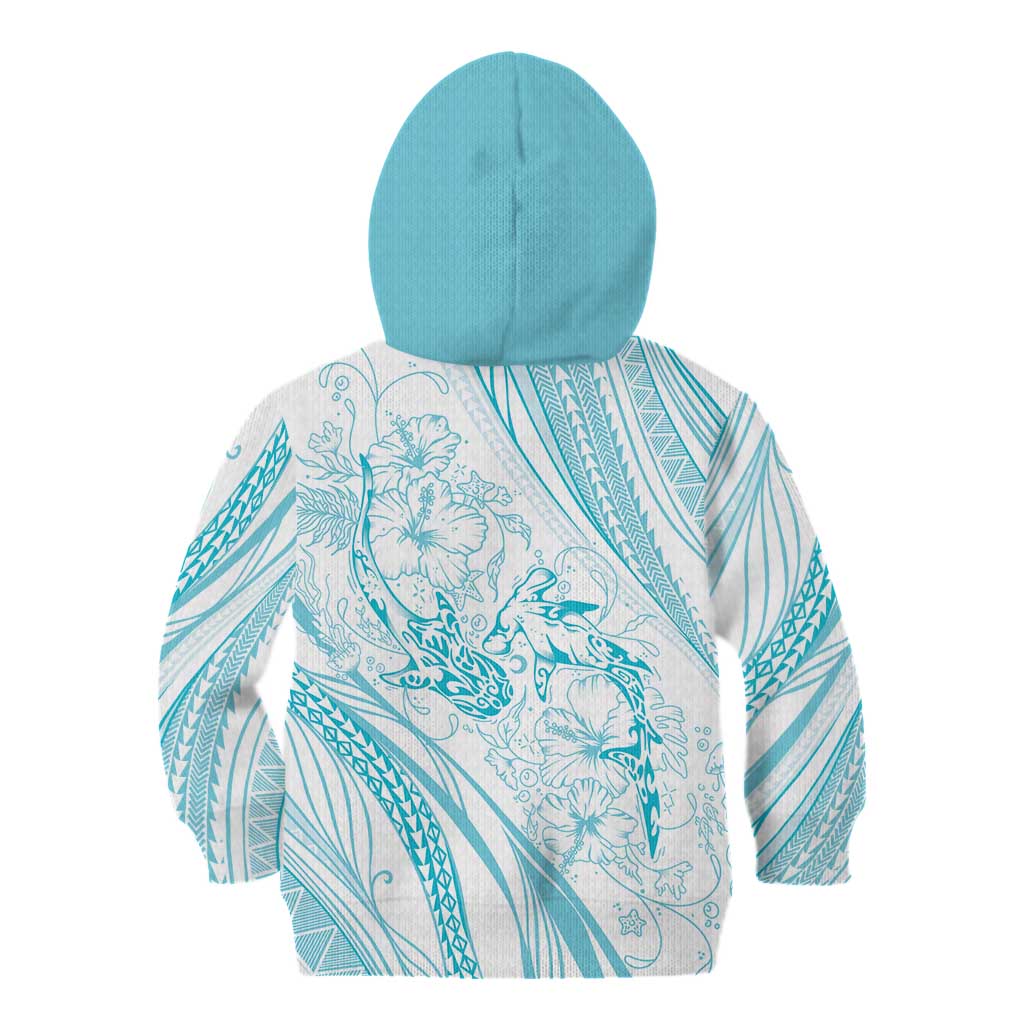 Sharks Couple Dreamy Polynesians Floral Sea Kid Hoodie Turquoise LT7 - Polynesian Pride