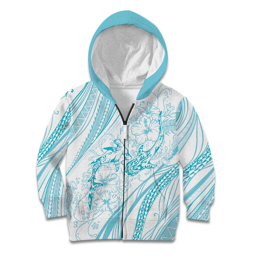 Sharks Couple Dreamy Polynesians Floral Sea Kid Hoodie Turquoise LT7 Zip Hoodie Turquoise - Polynesian Pride