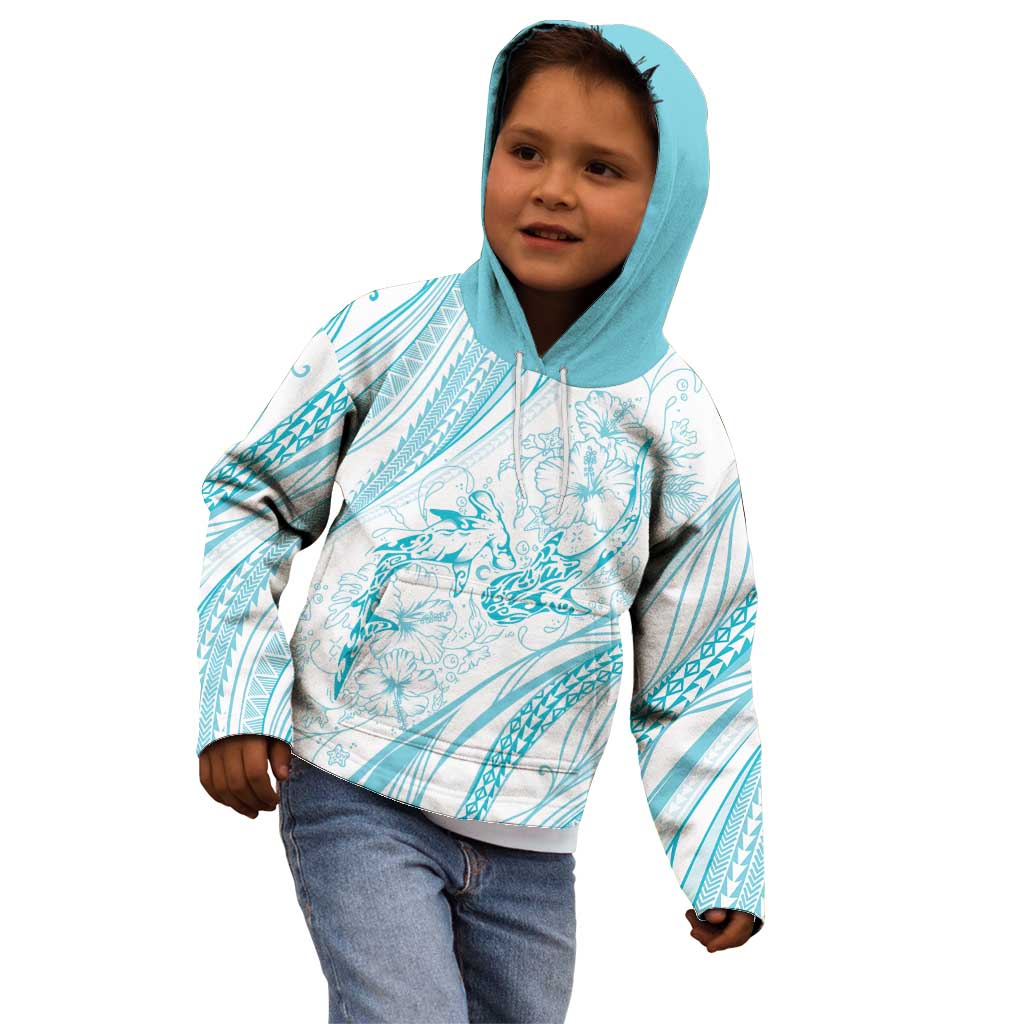 Sharks Couple Dreamy Polynesians Floral Sea Kid Hoodie Turquoise LT7 - Polynesian Pride