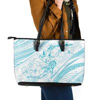 Sharks Couple Dreamy Polynesians Floral Sea Leather Tote Bag Turquoise - Polynesian Pride