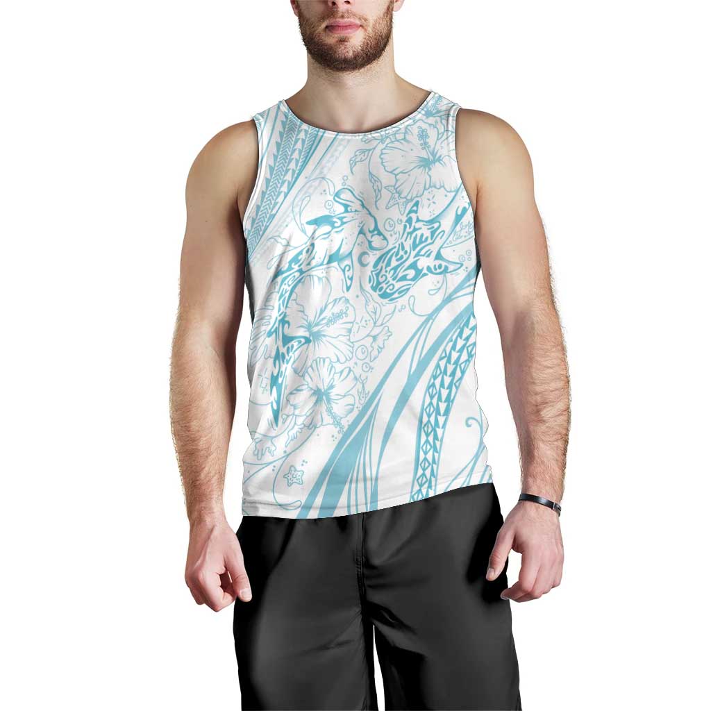 Sharks Couple Dreamy Polynesians Floral Sea Men Tank Top Turquoise - Polynesian Pride