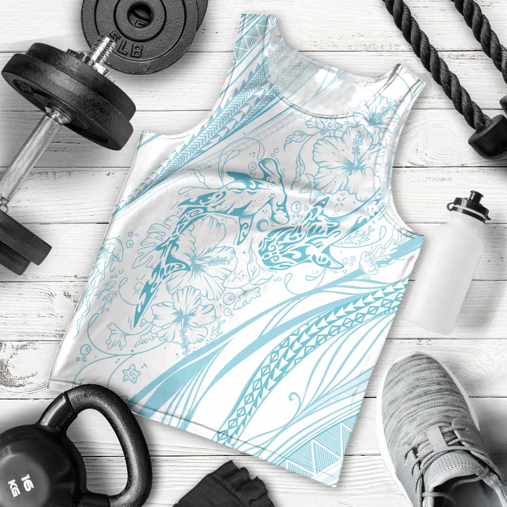 Sharks Couple Dreamy Polynesians Floral Sea Men Tank Top Turquoise - Polynesian Pride