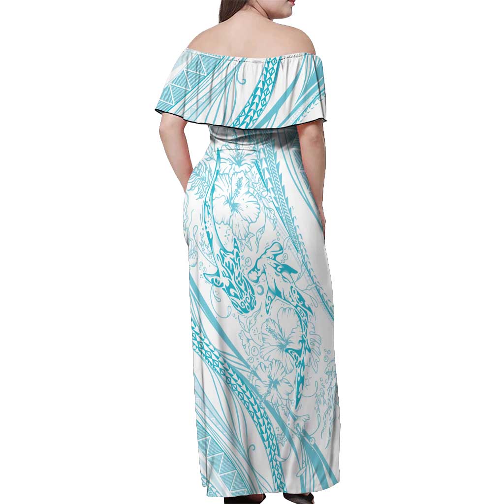 Sharks Couple Dreamy Polynesians Floral Sea Off Shoulder Maxi Dress Turquoise LT7 - Polynesian Pride