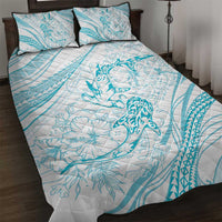 Sharks Couple Dreamy Polynesians Floral Sea Quilt Bed Set Turquoise LT7 Turquoise - Polynesian Pride