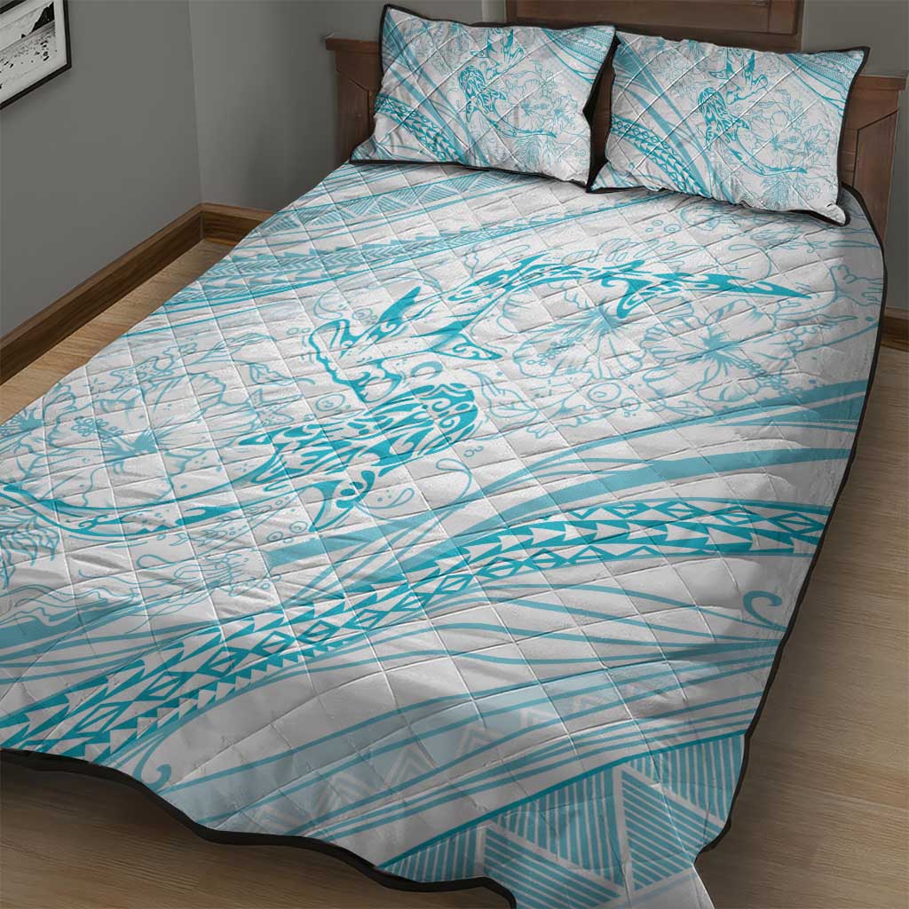 Sharks Couple Dreamy Polynesians Floral Sea Quilt Bed Set Turquoise LT7 - Polynesian Pride