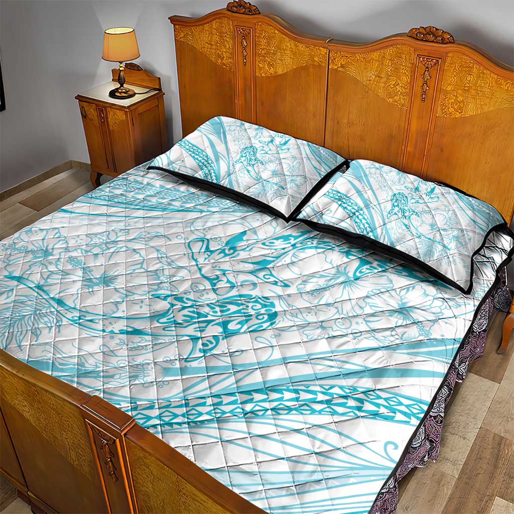 Sharks Couple Dreamy Polynesians Floral Sea Quilt Bed Set Turquoise LT7 - Polynesian Pride