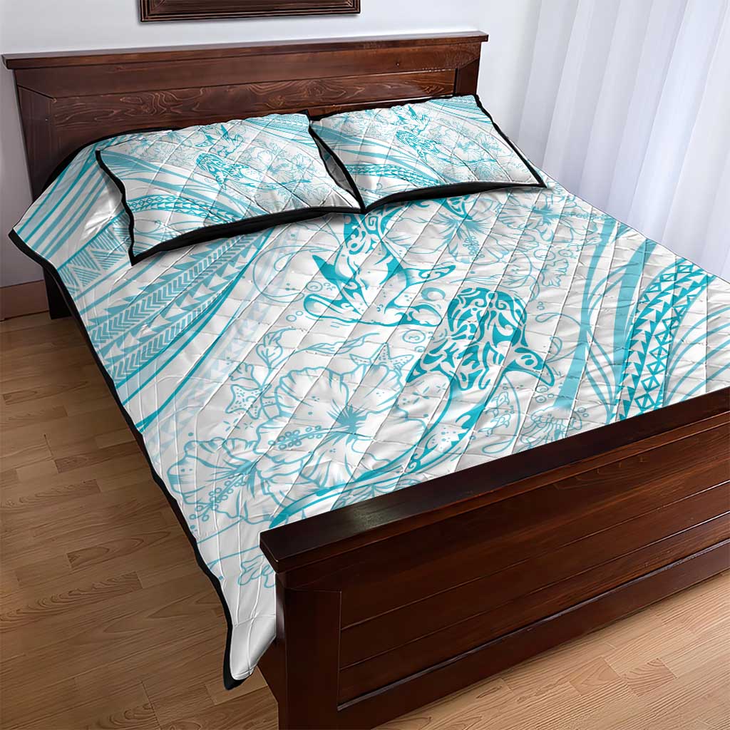 Sharks Couple Dreamy Polynesians Floral Sea Quilt Bed Set Turquoise LT7 - Polynesian Pride