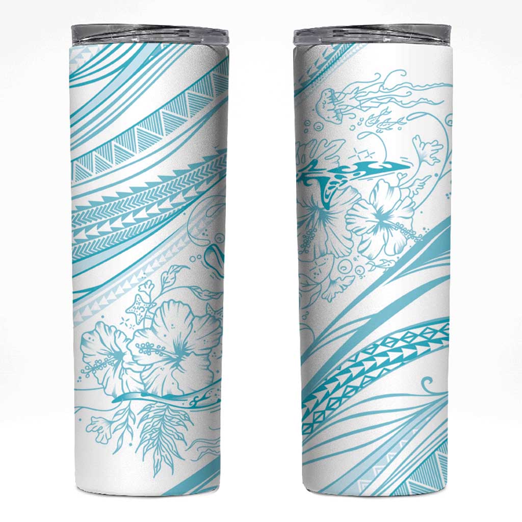 Sharks Couple Dreamy Polynesians Floral Sea Skinny Tumbler Turquoise LT7 Turquoise - Polynesian Pride