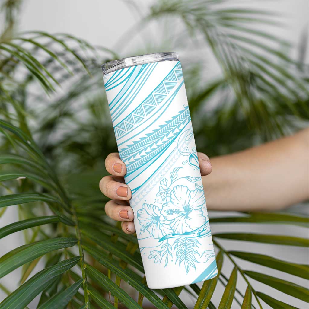 Sharks Couple Dreamy Polynesians Floral Sea Skinny Tumbler Turquoise LT7 - Polynesian Pride