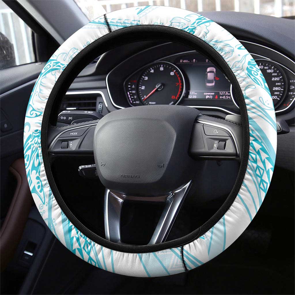 Sharks Couple Dreamy Polynesians Floral Sea Steering Wheel Cover Turquoise - Polynesian Pride