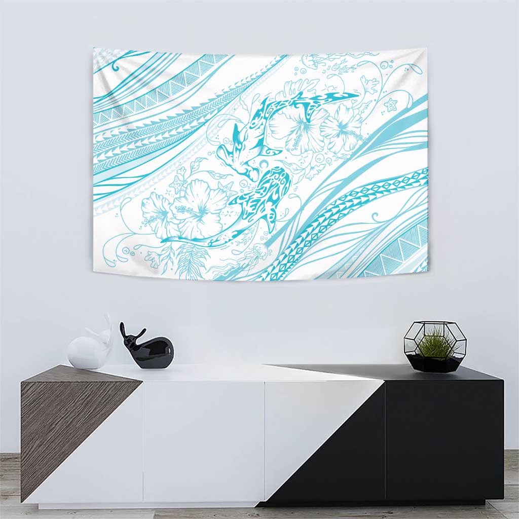 Sharks Couple Dreamy Polynesians Floral Sea Tapestry Turquoise - Polynesian Pride
