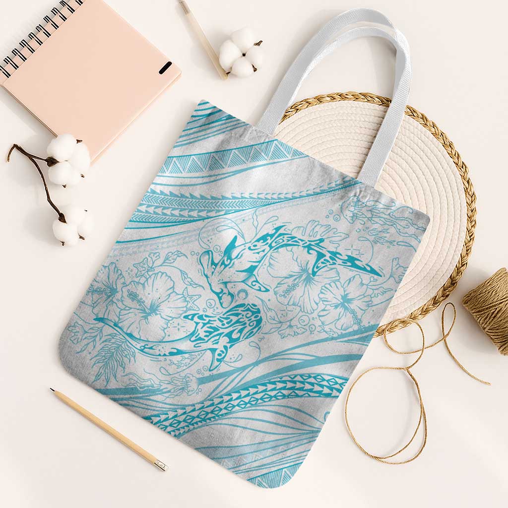 Sharks Couple Dreamy Polynesians Floral Sea Tote Bag Turquoise LT7 White Strap One Size Turquoise - Polynesian Pride