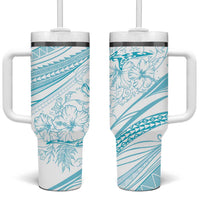 Sharks Couple Dreamy Polynesians Floral Sea Tumbler With Handle Turquoise LT7 One Size: 40 oz Turquoise - Polynesian Pride